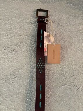 Johnny Was Brown Leather Belt with Turquoise Studs